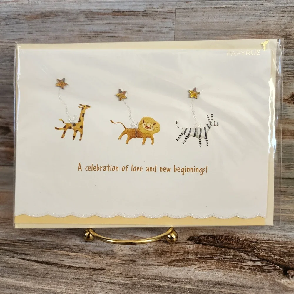 Papyrus Baby Shower Greeting Card Animal Lion Giraffe Zebra Star BSH 402956